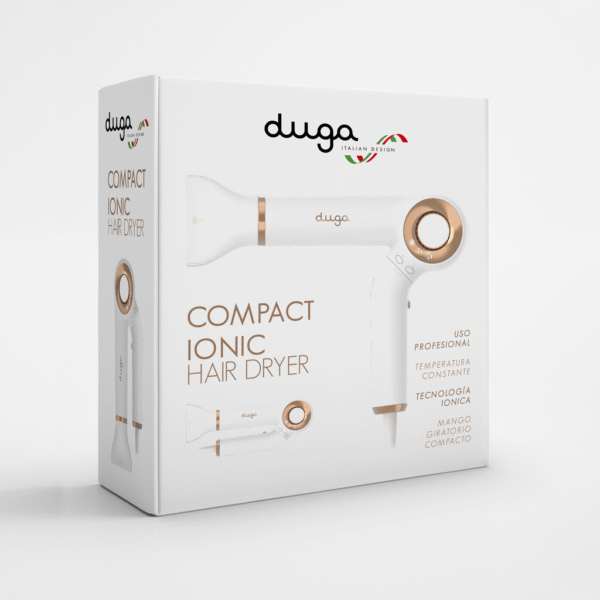DUGA - Secador Compact Ionic Blanco y Dorado D2302